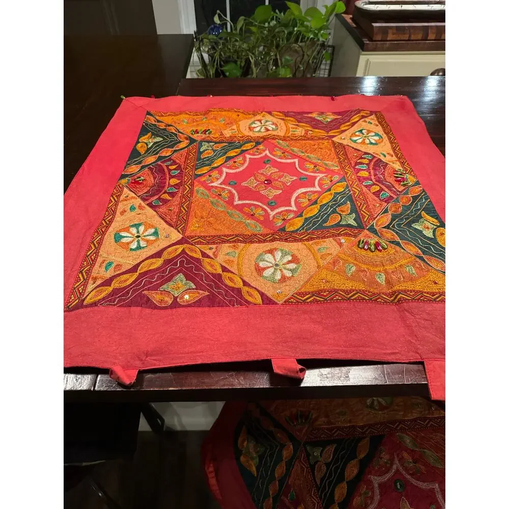 Pier 1 Imports Boho Embroidered Beaded Wall Hanging Tapestry - 30x30